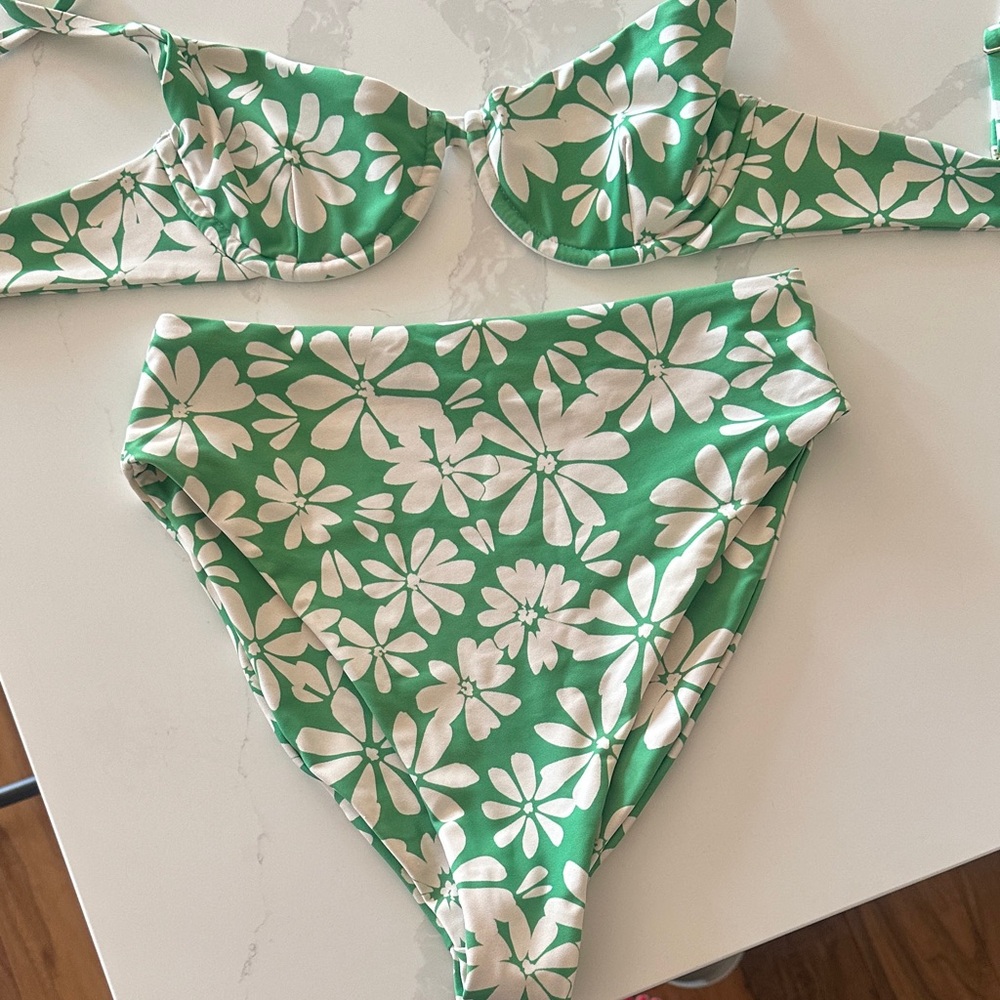 Skatie Floral Green and Cream Bikini